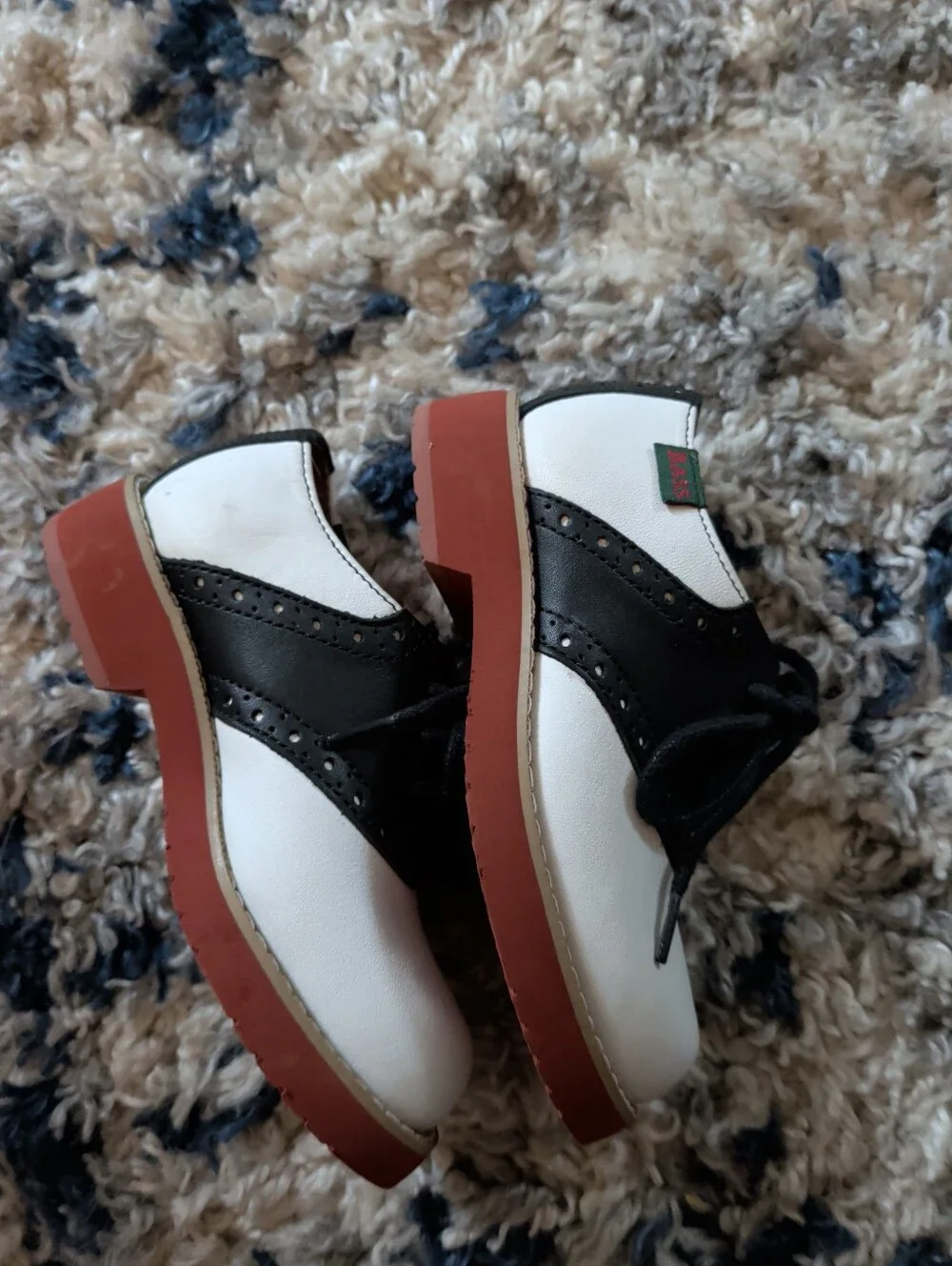 Vintage Leather Bass Kids White and Black Saddle Oxfords